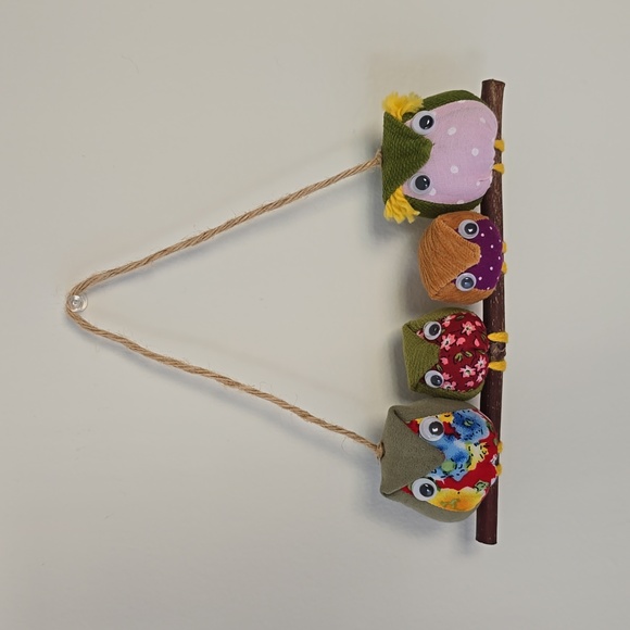 Wall Decorating Colorful Fabric Handmade 4 Owls Family Branch Wall Hanging 8"×7" - Picture 10 of 10
